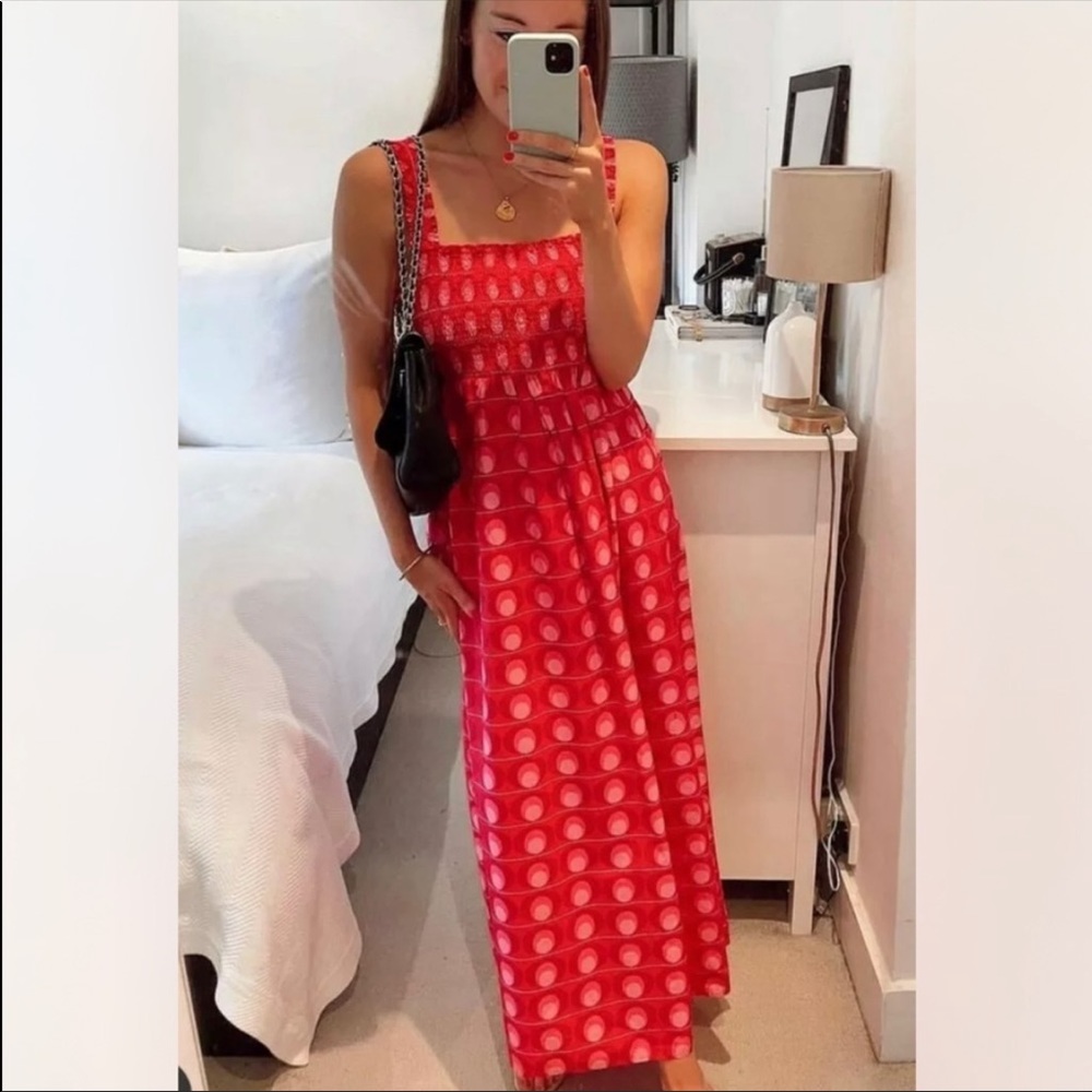 Zara printed midi dress smoking poplin cotton fuchsia